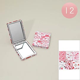 12PCS - Heart Pattern Printed Cosmetic Mirrors