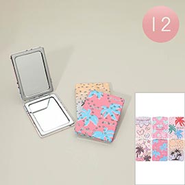 12PCS - Palm Tree Heart Butterfly Star Printed Cosmetic Mirrors
