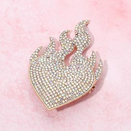 Rhinestone Pave Flame Heart Pin Brooch