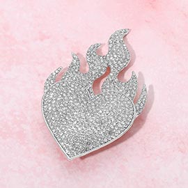 Rhinestone Pave Flame Heart Pin Brooch
