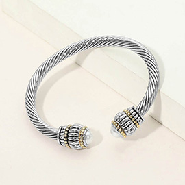 Boho Pearl Tip Twisted Cable Cuff Bracelet