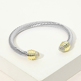 CZ Stone Pave Tip Twisted Cable Cuff Bracelet