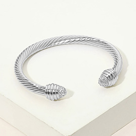 CZ Stone Pave Tip Twisted Cable Cuff Bracelet