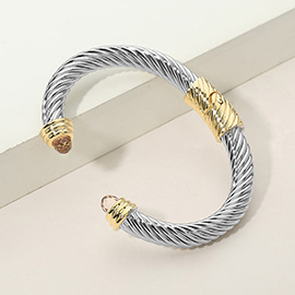 Faceted Stone Tip Twisted Cable Hinged Cuff Bracelet