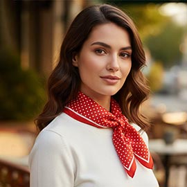 Polka Dot Pattern Printed Square Silky Satin Bandana Scarf