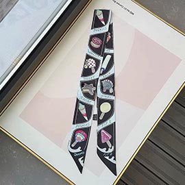 Graphic Icon Print Silky Twilly Skinny Scarf
