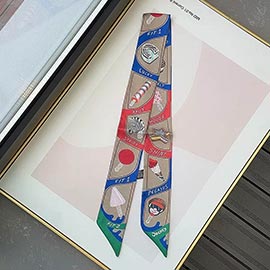 Graphic Icon Print Silky Twilly Skinny Scarf