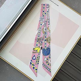 Chain Motif Print Silky Twilly Skinny Scarf