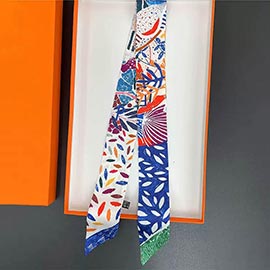 Abstract Print Silky Twilly Skinny Scarf