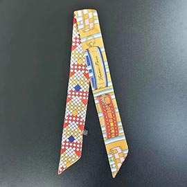 Geometric Print Silky Twilly Skinny Scarf