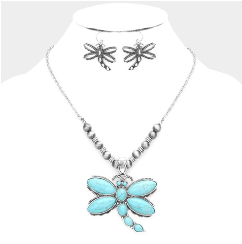 Turquoise Dragonfly Necklace Set
