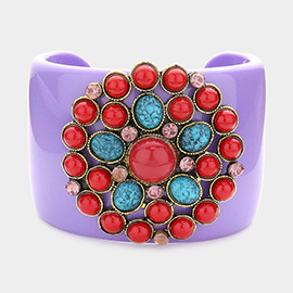 Natural Stone Embellished Cuff Bracelet
