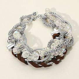 Glass Bead Woven Faux Suede Link Toggle Bracelet