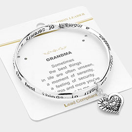 GRANDMA Message Metal Heart Charm Bangle Bracelet