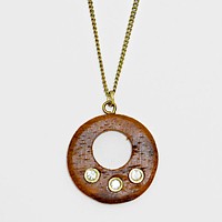 Wood Disc Cut out Pendant Necklace