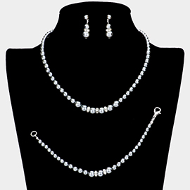 3PCS Crystal Detail Pearl Necklace Jewelry Set