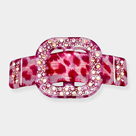 Rhinestone Buckle Leopard Print Resin Hair Barrette