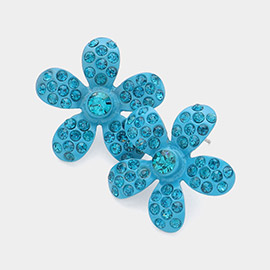 Crystal Rhinestone Paved Flower Stud Earrings