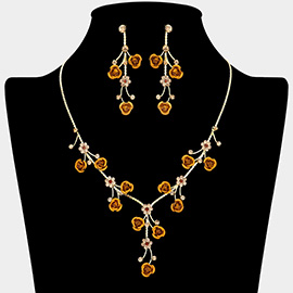 Rhinestone Embellished Rose Flower Cluster Vine Necklace