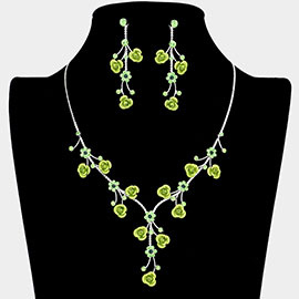 Rhinestone Embellished Rose Flower Cluster Vine Necklace