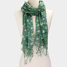 Floral Print Fringe Oblong Scarf