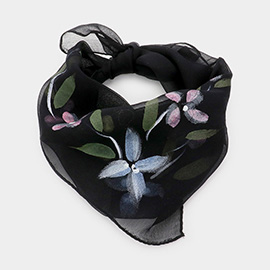 Flower Print Square Silk Scarf