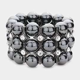 Metallic Bead Crystal Stretch Bracelet