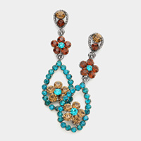 Round Rhinestone Flower Dangle Drop Evening Earrings