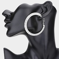 2 Row Crystal Rhinestone Hoop Earrings