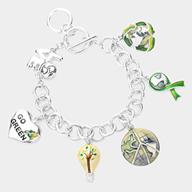 Go green Message Globe Charm Toggle Bracelet