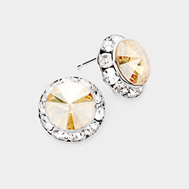 Rivoli Cut Genuine Crystal Round Stud Earrings