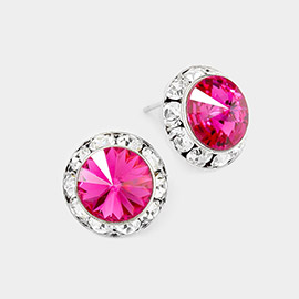 Rivoli Cut Genuine Crystal Round Stud Earrings