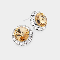 Rivoli Cut Genuine Crystal Round Stud Earrings