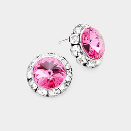 Rivoli Cut Genuine Crystal Round Stud Earrings