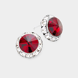 Rivoli Cut Genuine Crystal Round Stud Earrings