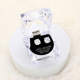 9mm Round Cut Crystal Cubic Zirconia CZ Stud Earrings with Clear Box