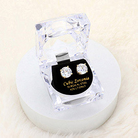 10mm Round Cut Crystal Cubic Zirconia CZ Stud Earrings with Clear Box