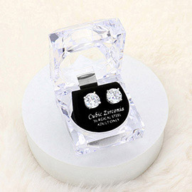 10mm Round Cut Crystal Cubic Zirconia CZ Stud Earrings with Clear Box