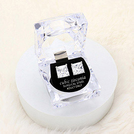 10mm Square Crystal Cubic Zirconia CZ Stud Earrings with Clear Box