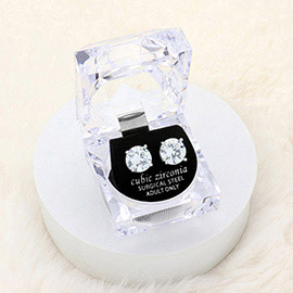 11mm Round Cut Crystal Cubic Zirconia CZ Stud Earrings with Clear Box