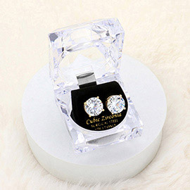 12mm Round Cut Crystal Cubic Zirconia CZ Stud Earrings with Clear Box