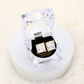 12mm Square Crystal Cubic Zirconia CZ Stud Earrings with Clear Box
