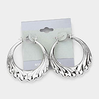 Embossed Metal Hoop Pin Catch Earrings