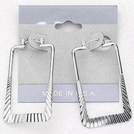 Embossed Metal Rectangle Pin Catch Hoop Earrings