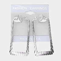 Embossed Square Metal Hoop Pin Catch Earrings