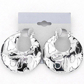 Abstract Textured Metal Pin Catch Hoop Earrings
