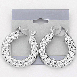 Embossed Metal Pin Catch Hoop Earrings
