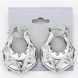 Abstract Textured Metal Doorknocker Pin Catch Hoop Earrings