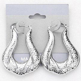 Hammered Metal Teardrop Pin Catch Hoop Earrings