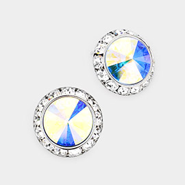 Rivoli Cut Genuine Crystal Round Stud Earrings